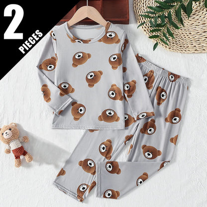 Children's Casual Joker Bear Print Pajama Set