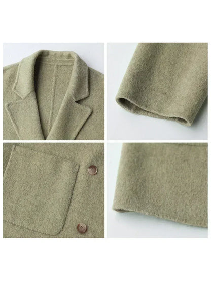 Women's Woolen Double Breasted Jacket Office Lady Outerwear