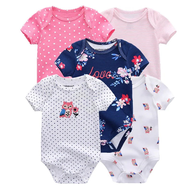 Kiddiezoom Cartoon Short Sleeve Baby Bodysuits 100% Cotton