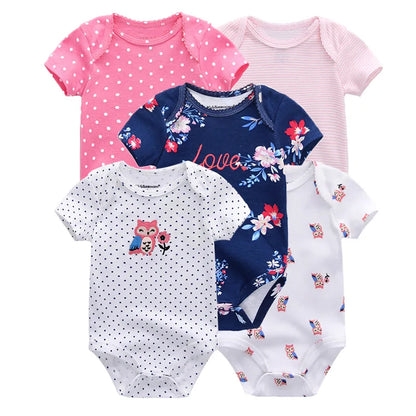 Kiddiezoom Cartoon Short Sleeve Baby Bodysuits 100% Cotton