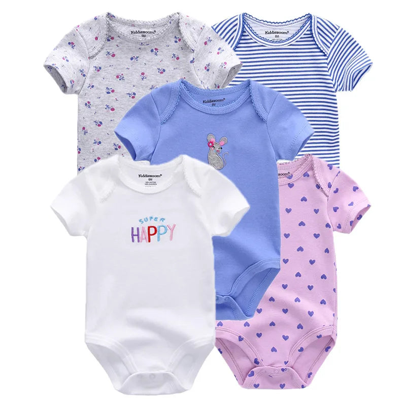 Kiddiezoom Cartoon Short Sleeve Baby Bodysuits 100% Cotton