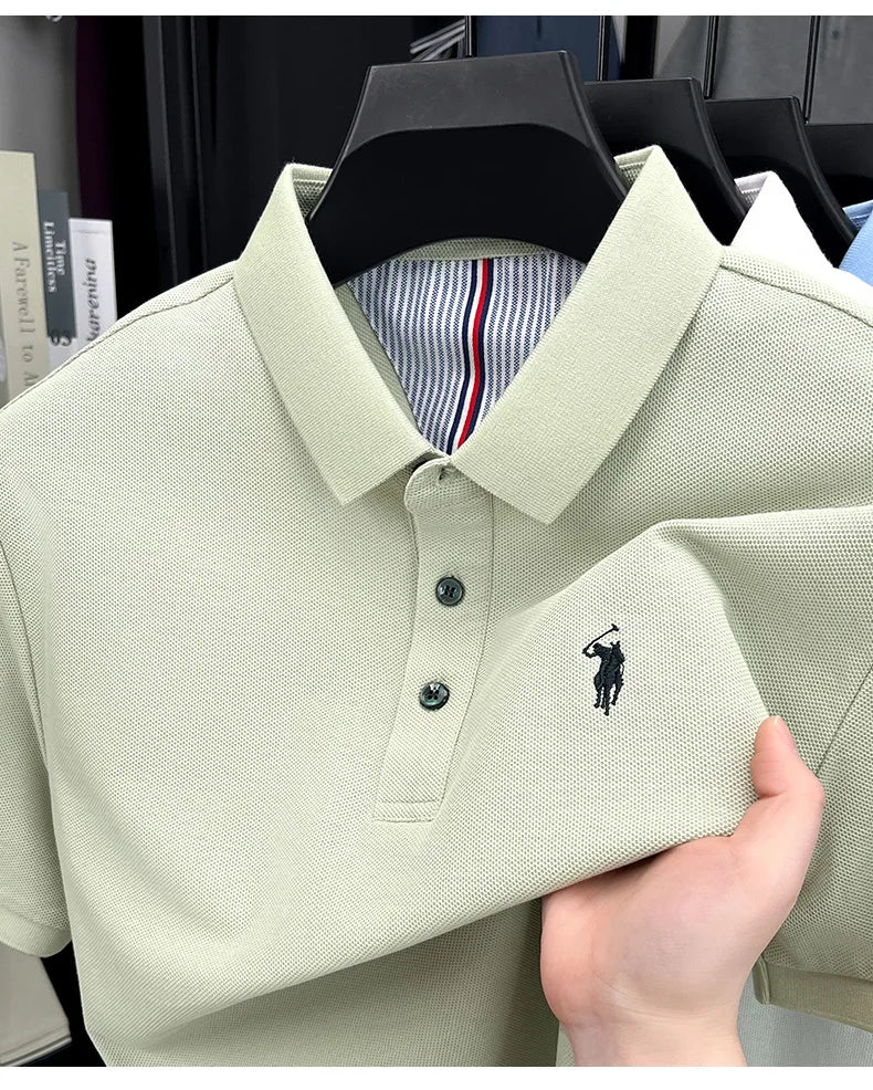 Men's Short Sleeve Cotton Polo Shirt with Embroidery