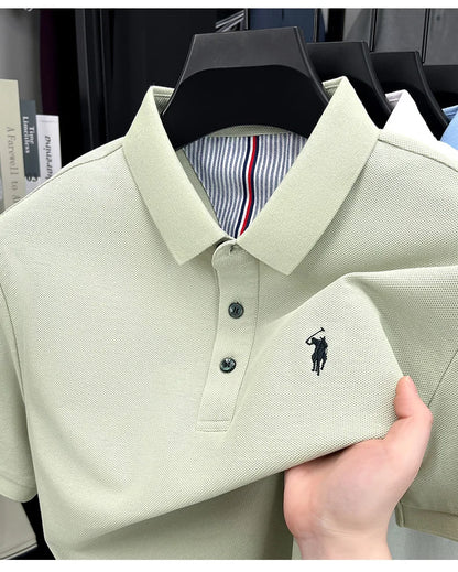 Men's Short Sleeve Cotton Polo Shirt with Embroidery