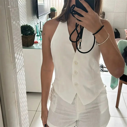 MUJER Off Shoulder Black White Cropped Vest