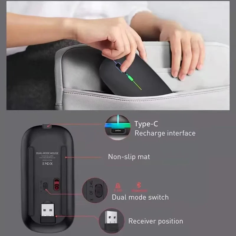 LED Wireless Mouse USB Rechargeable Bluetooth RGB