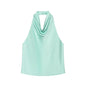 Black Satin Backless Halter Top for Women