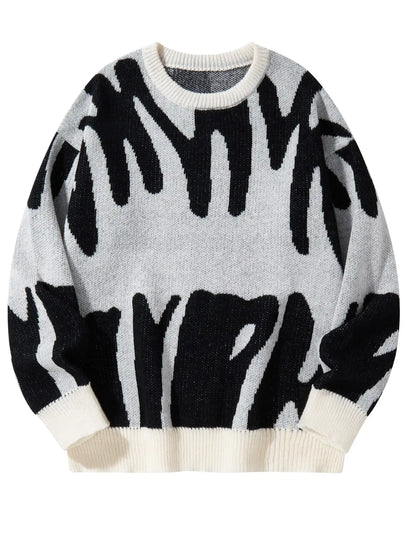 Irregular Jacquard Pattern Pullover Sweater Men Casual