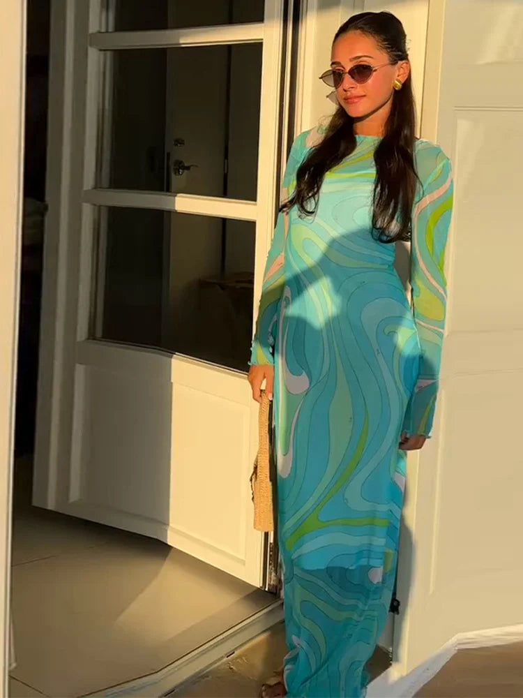 Sheer Mesh Bodycon Maxi Dress for Women