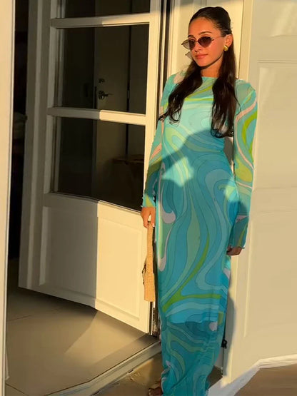 Sheer Mesh Bodycon Maxi Dress for Women