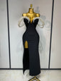 Women V Neck Maxi Bandage Dress with Pearls