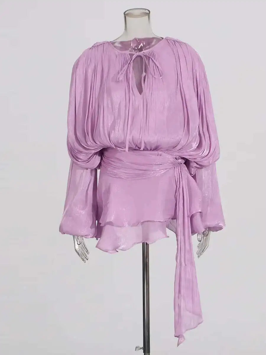 TWOTWINSTYLE V Neck Long Sleeve Mini Dress for Women