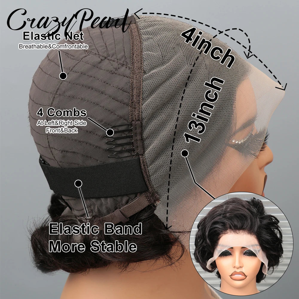 CrazyPearl Lace Frontal Wig Short Curly Black Hair