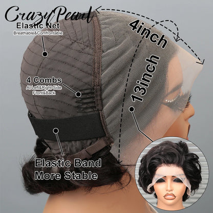 CrazyPearl Lace Frontal Wig Short Curly Black Hair