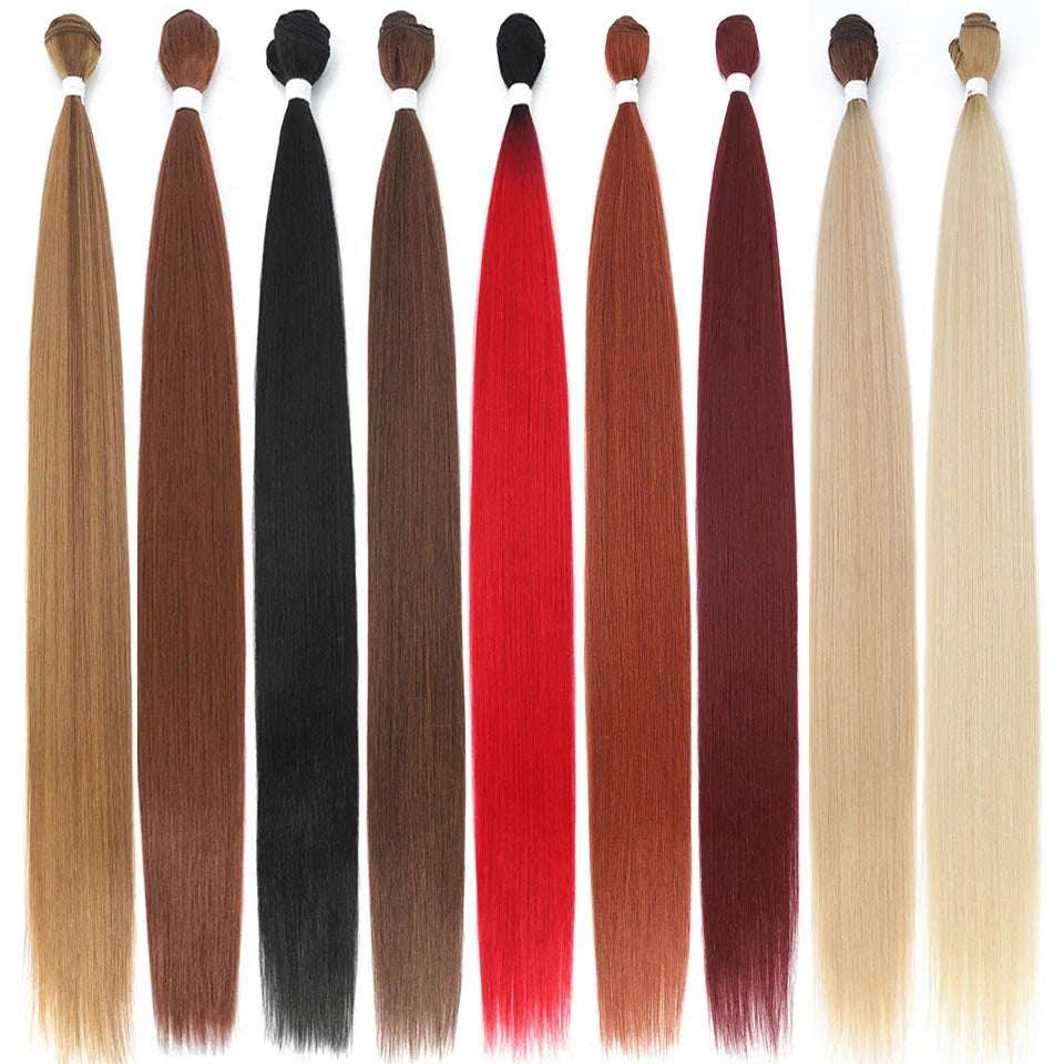Bone Straight Synthetic Hair Bundles Yaki Weaving