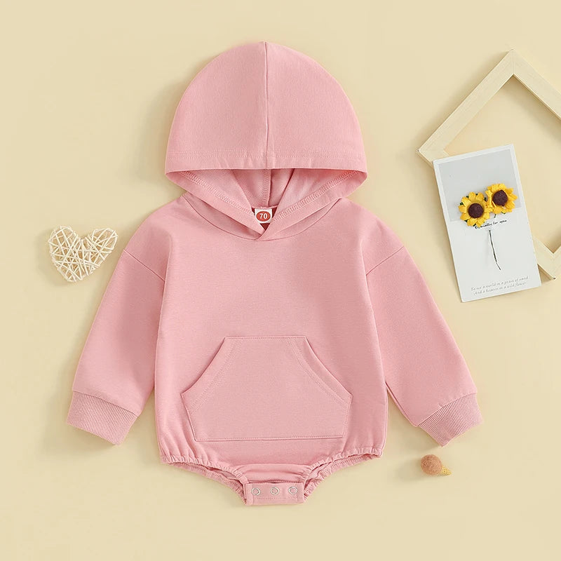 Baby Hooded Romper Long Sleeve Solid Color Bodysuit