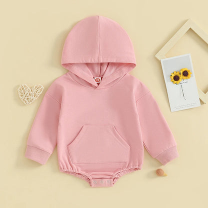 Baby Hooded Romper Long Sleeve Solid Color Bodysuit