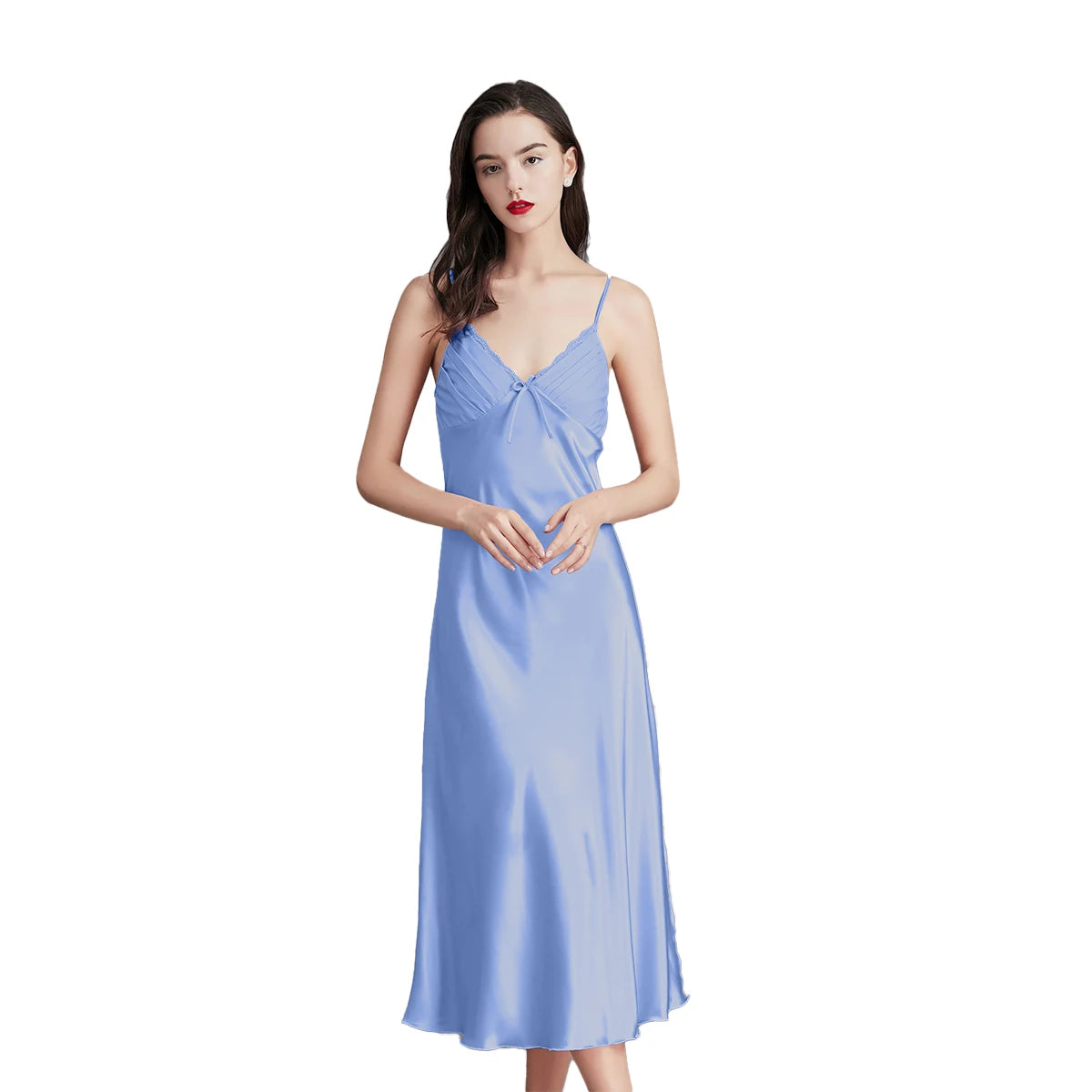 Long Sleeveless Satin Silk Nightgown for Women