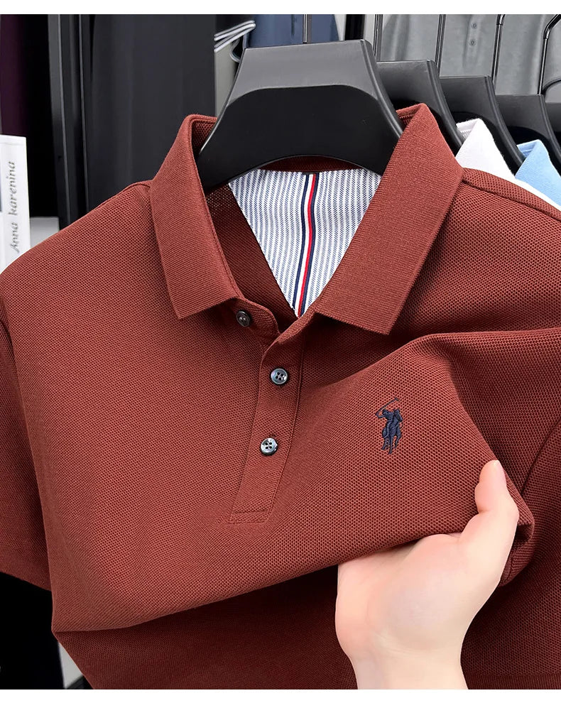Men's Short Sleeve Cotton Polo Shirt with Embroidery