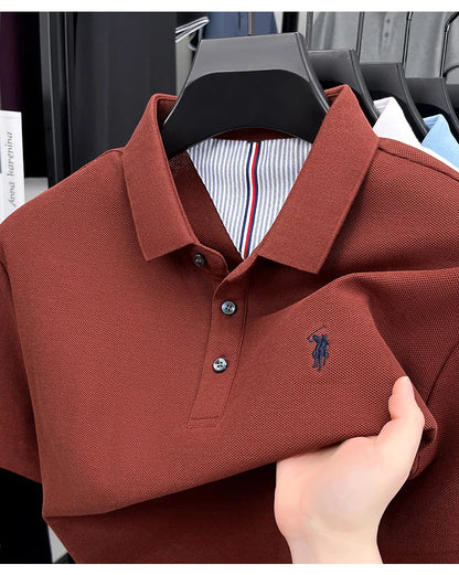 Men's Short Sleeve Cotton Polo Shirt with Embroidery