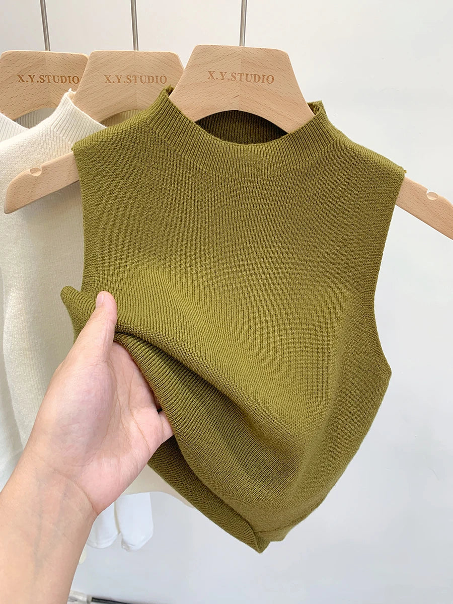 Women Slim Knitted Tank Top Sleeveless Solid Sweater