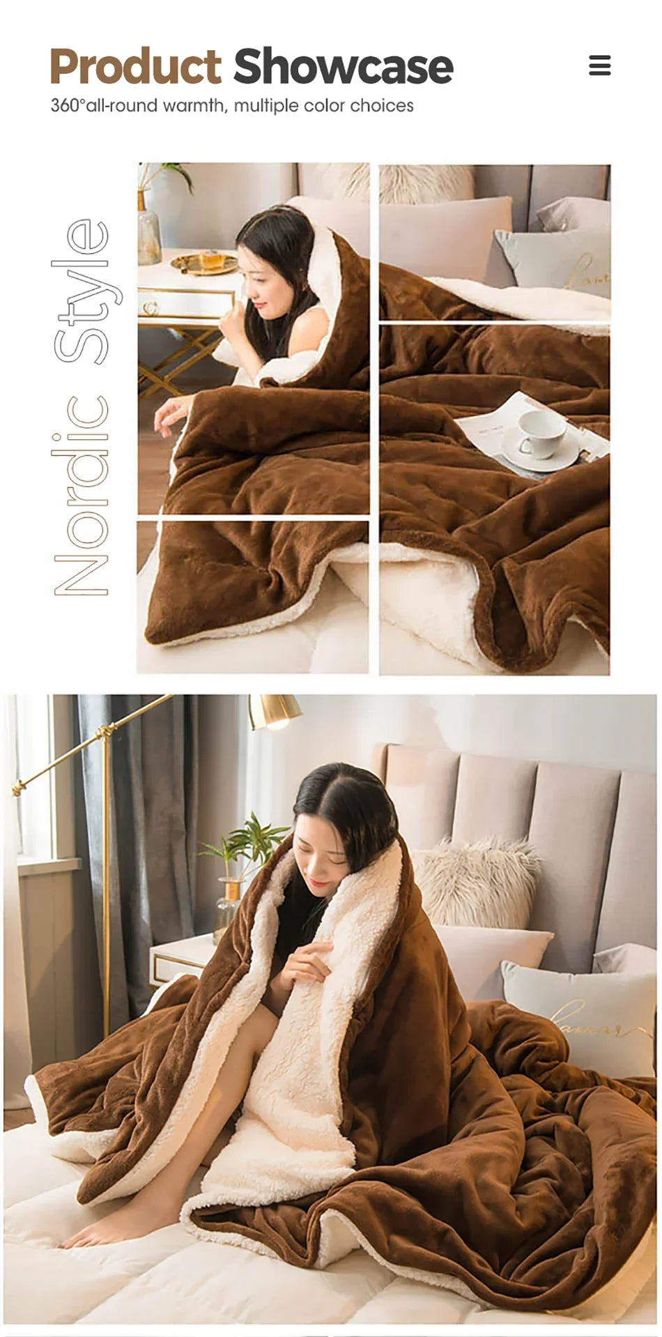Wool Throw Blanket Double Sided Queen Size Winter Use