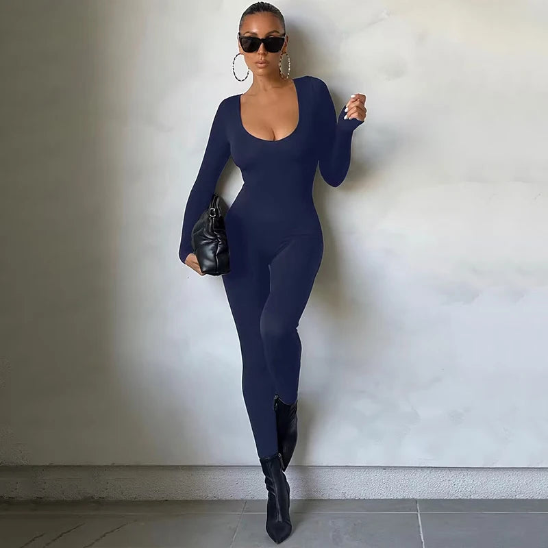 Dulzura Women Long Sleeve Bodycon Jumpsuit Overall
