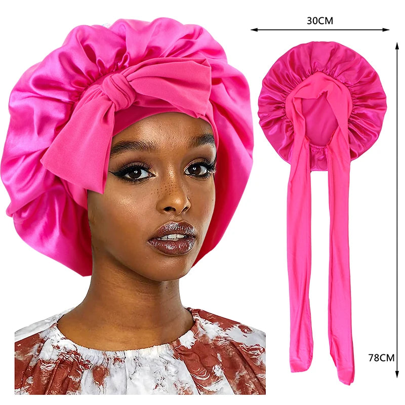 Satin Sleeping Cap for Women Solid Wide Band Nightcap