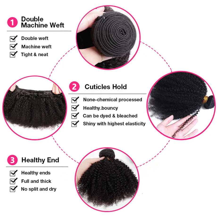 ELISHEVA Indian Human Hair Weave Bundles Kinky Curly Jet Black