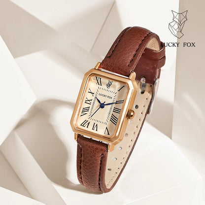 Fashion Retro Square Leather Strap Quartz Watch for Women