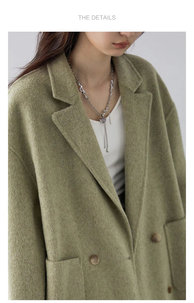 Women's Woolen Double Breasted Jacket Office Lady Outerwear