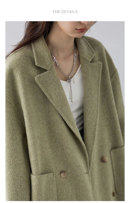 Women's Woolen Double Breasted Jacket Office Lady Outerwear