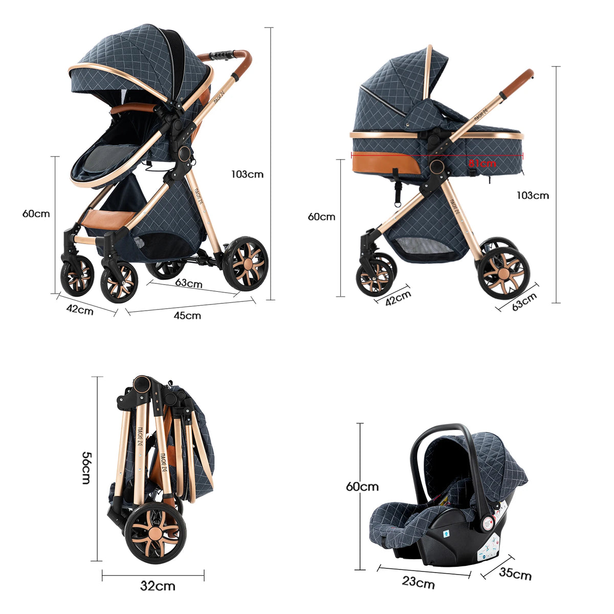 Lightweight 3 in 1 Baby Stroller Travel System