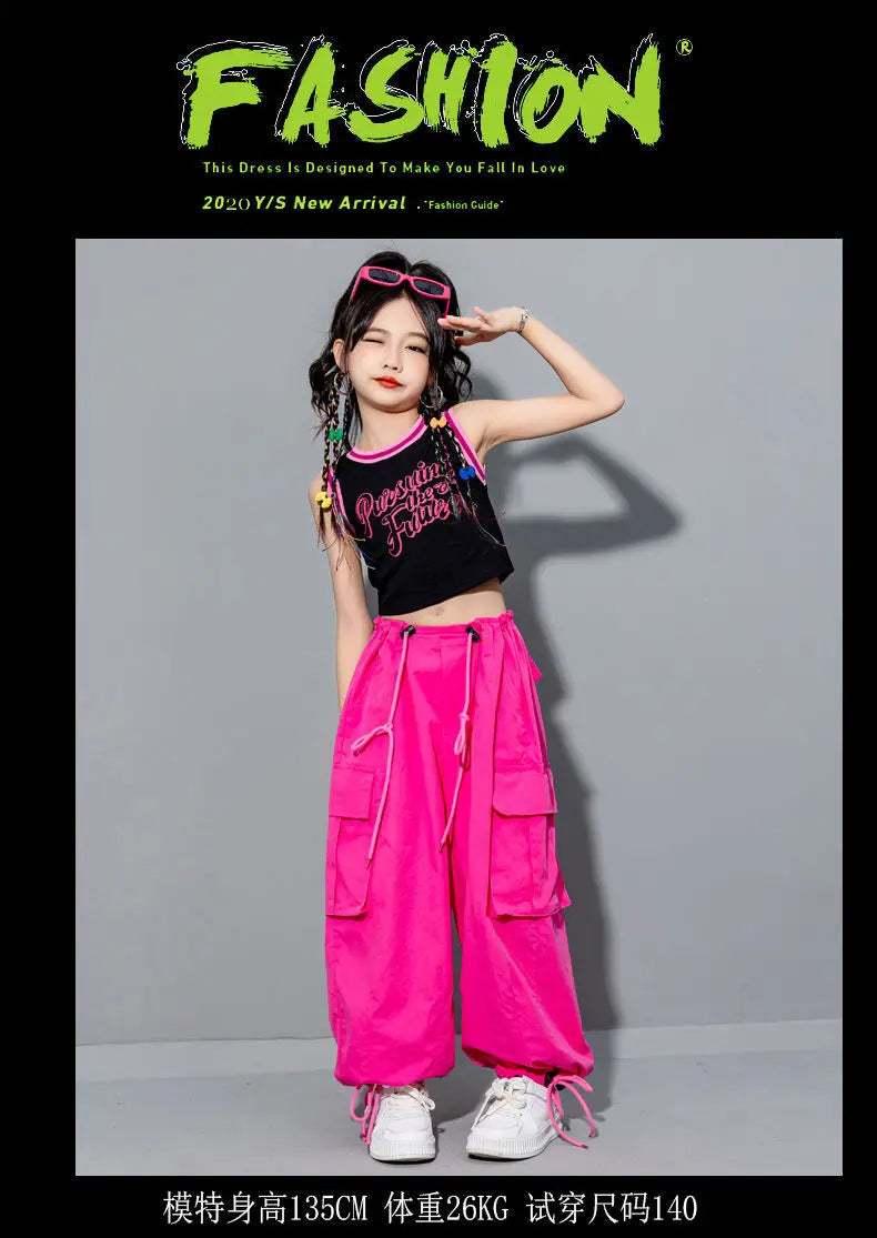 Girls Loose Cargo Pants with Belt for Daily Wear