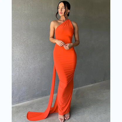 Hugcitar One Shoulder Backless Maxi Dress Women
