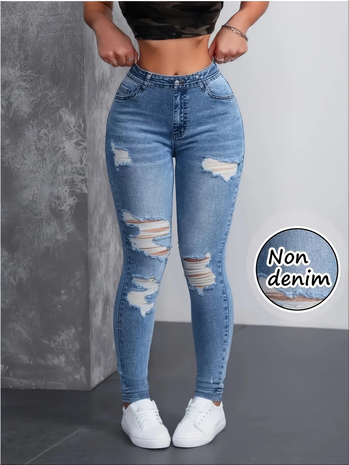 Faux Denim Printed Skinny Leggings for Women