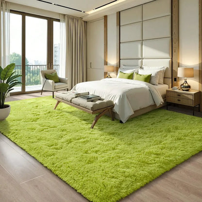 Black Plush Long-Pile Carpet, Soft Non-Slip Rug