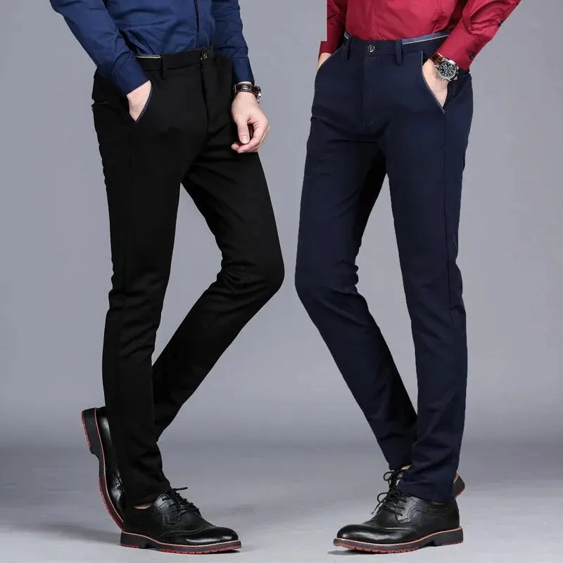 Men's Casual Elastic Straight Pants Black Blue