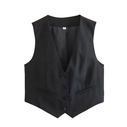 Women'S Solid Suit Vest Sleeveless Cropped Waistcoat