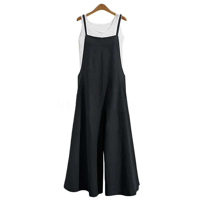 Women’s Cotton Linen Wide Leg Jumpsuit 5XL
