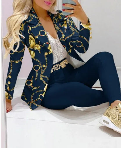 Paisley Butterfly Blazer Suit and Pants Set for Women