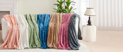 3D Bubble White Plush Fleece Throw Blanket