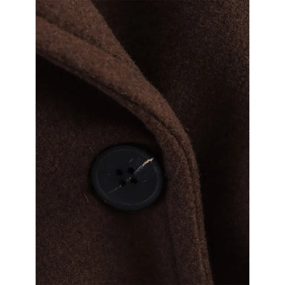 Brown Woolen Coat for Women with Notch Neck