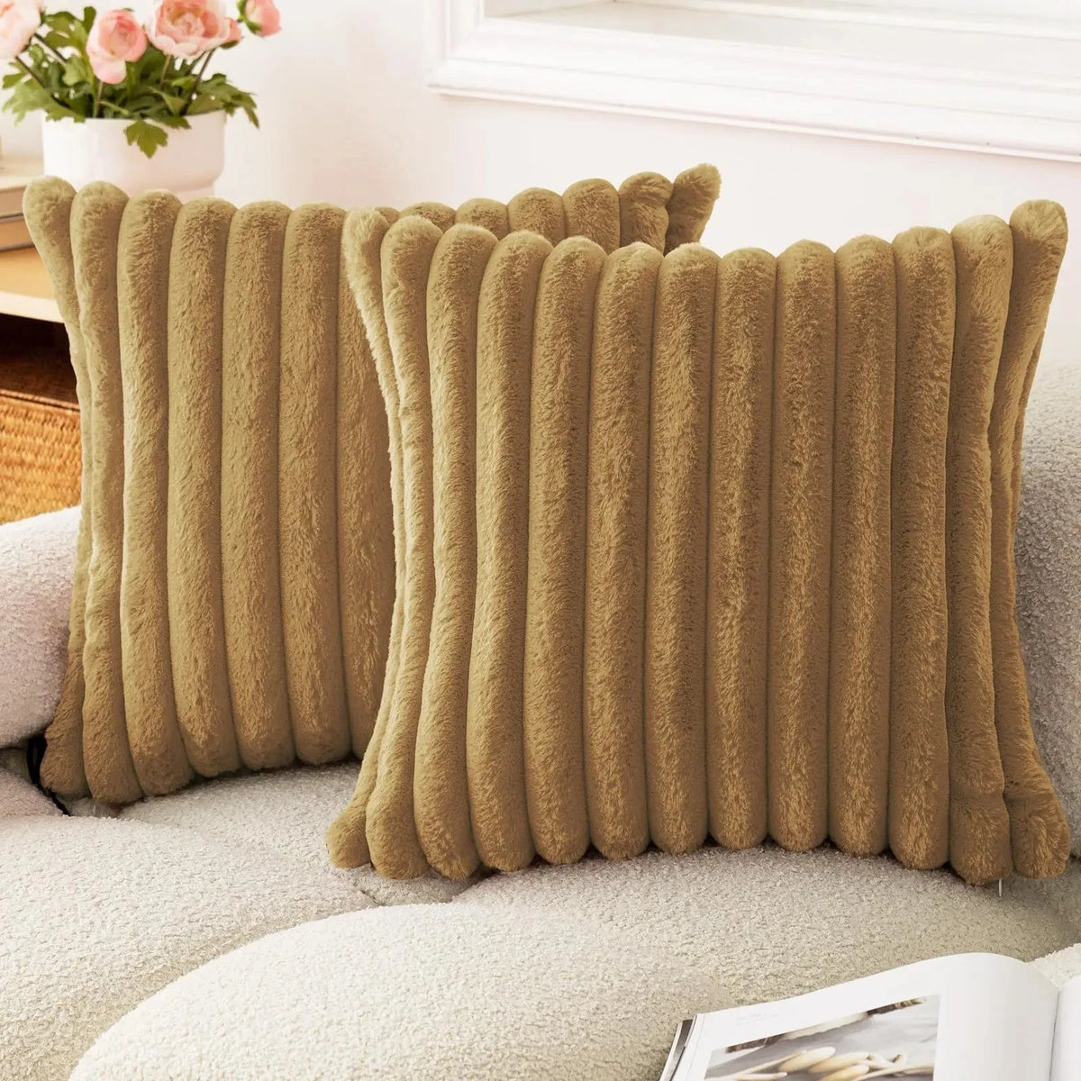 Faux Rabbit Fur Square Cushion Cover 40x40 45x45 Solid Color