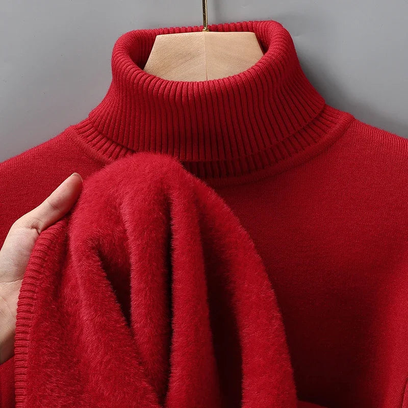 Mens Knitted Turtleneck Sweater Slim Fit Casual