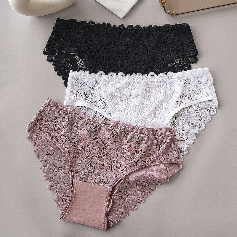 3PCS Set Floral Lace Briefs Women Underwear