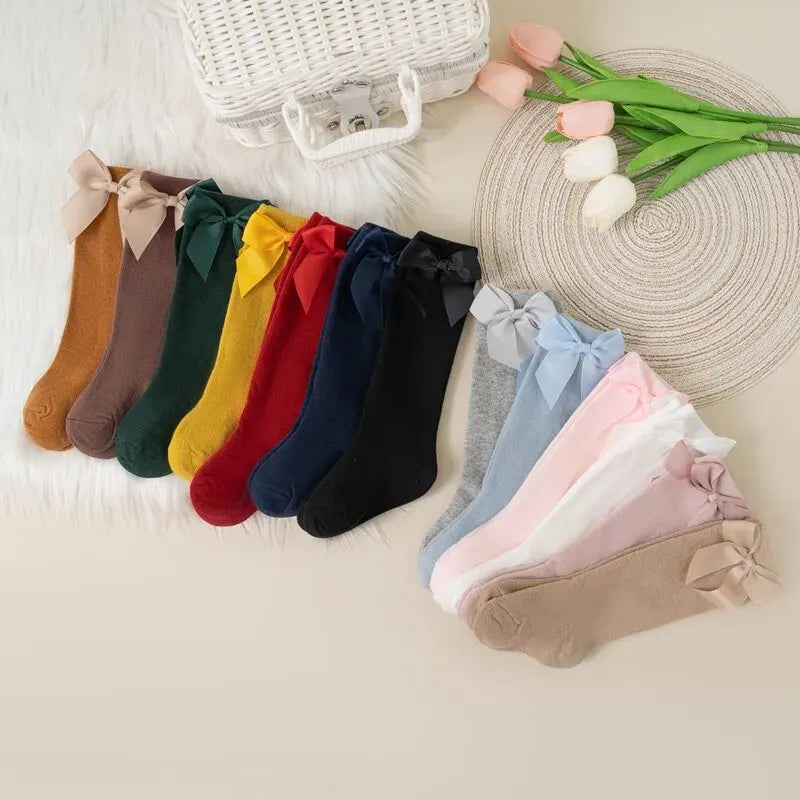 Knee High Cotton Baby Socks with Big Bow