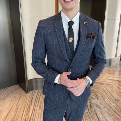 Modified Plaid Three-Piece Suit for Men
