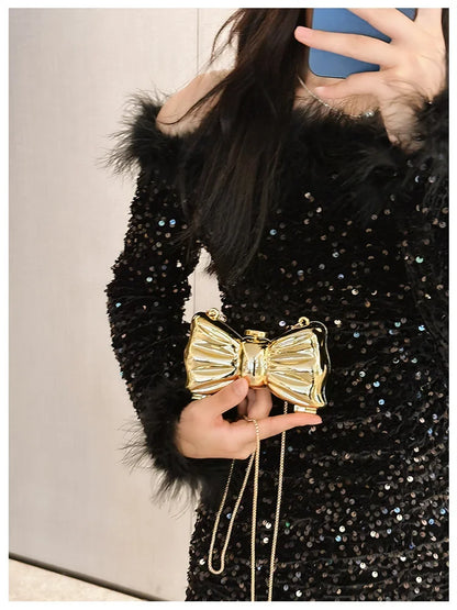 Golden Acrylic Round Clutch Purse for Parties