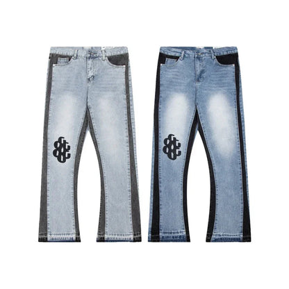 Washed Denim Trousers for Men with Micro-Flared Style