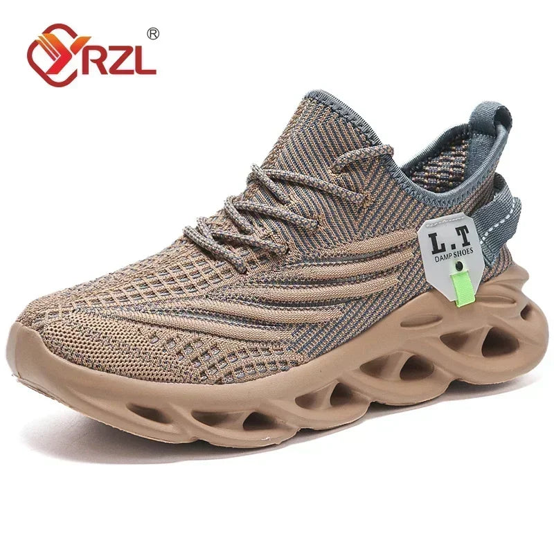 YRZL Men's Black Breathable Mesh Jogging Shoes